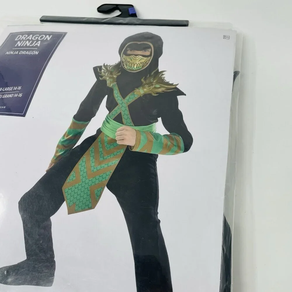 Dragon Ninja Youth Child Boys Size XL 14-16 Halloween Dress Up Costume Black - Picture 4 of 7